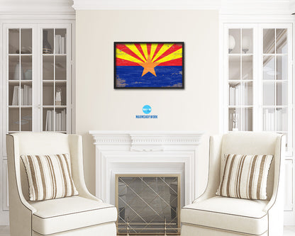 Arizona State Shabby Chic Flag Wood Framed Paper Print  Wall Art Decor Gifts