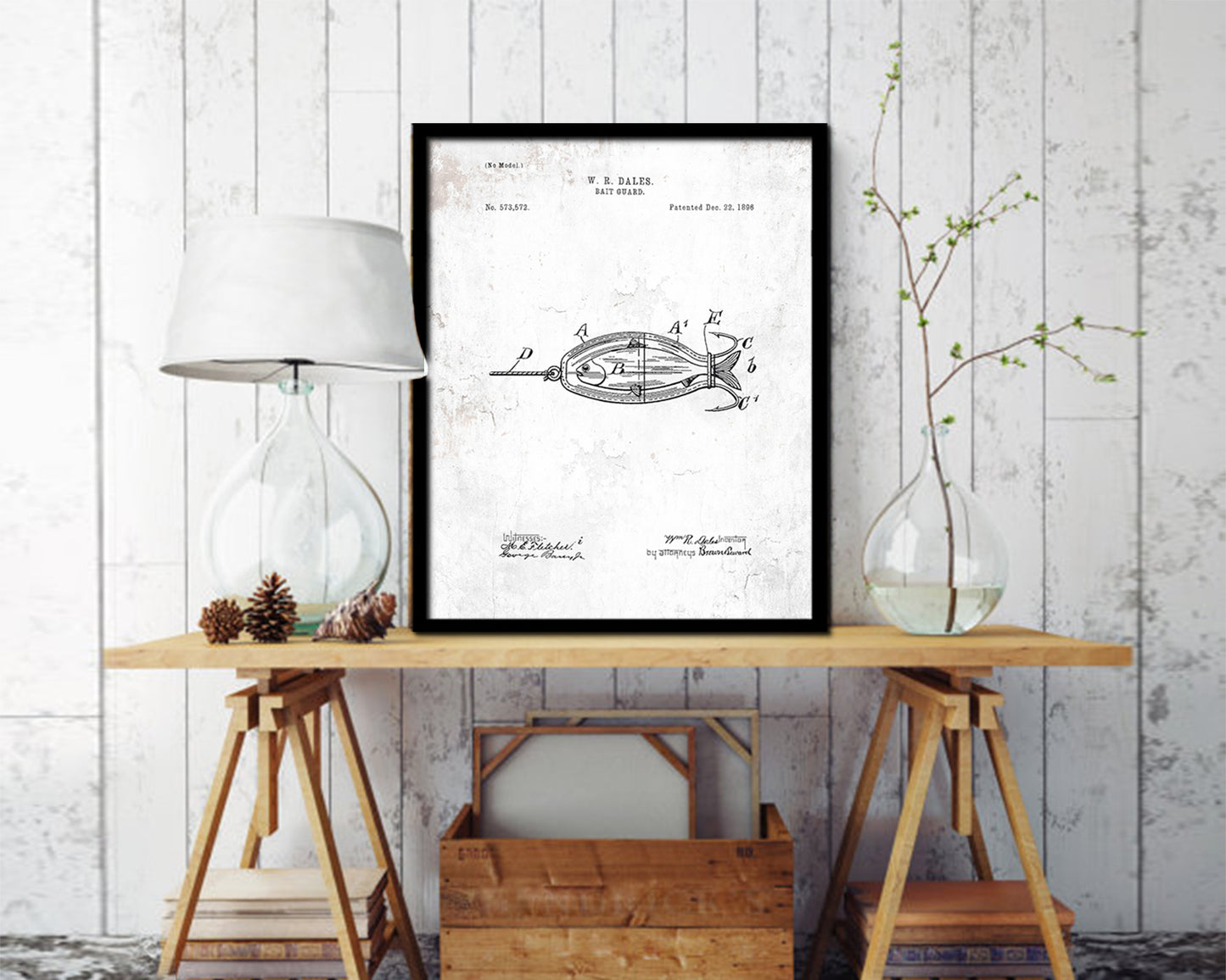 Bait Guard Fishing Vintage Patent Artwork Black Frame Print Wall Art Decor Gifts