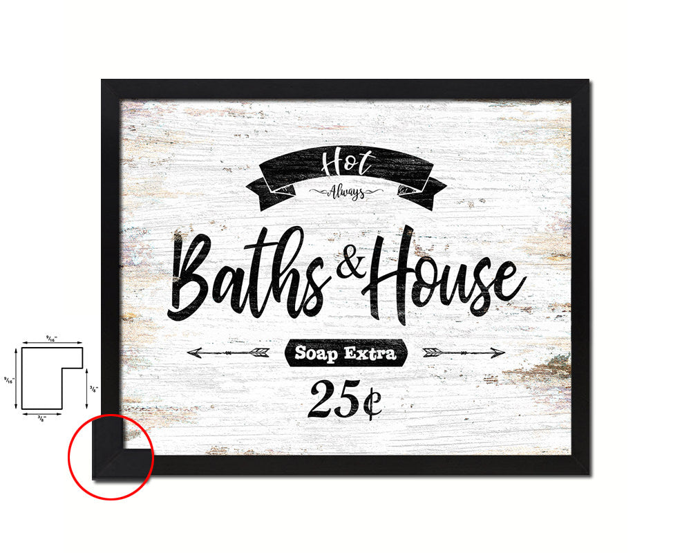 Hot Baths & House Vintage Sign Fine Art Paper Prints Wood Frame Wall Art Decor Gifts