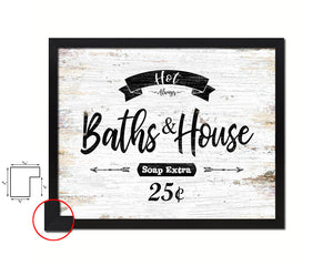 Hot Baths & House Vintage Sign Fine Art Paper Prints Wood Frame Wall Art Decor Gifts