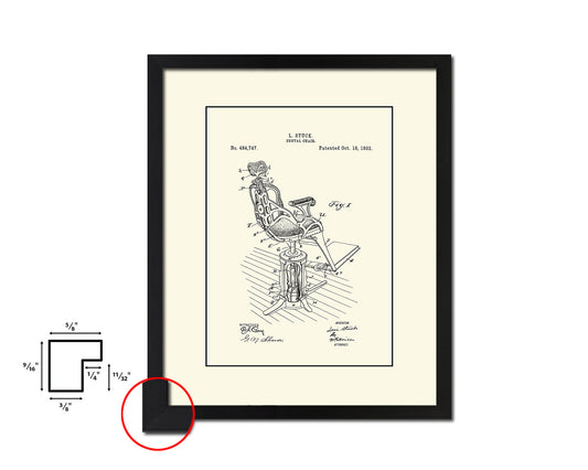 Dental Chair Dentist Vintage Patent Artwork Black Frame Print Wall Art Decor Gifts