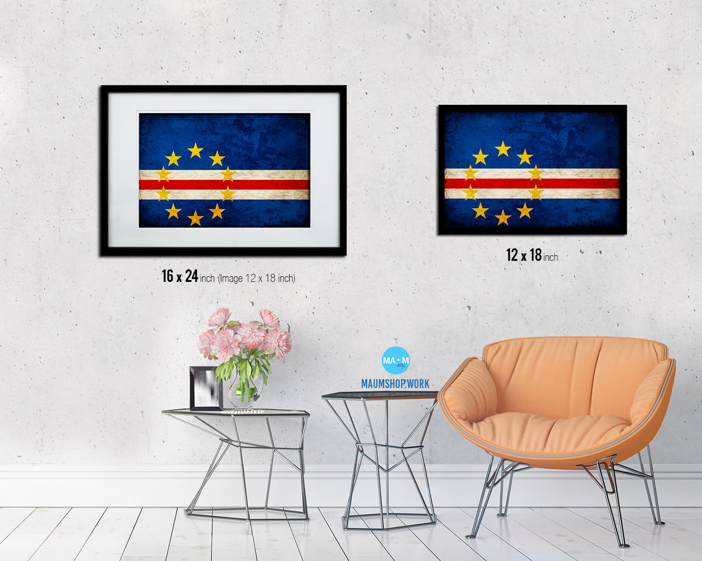 Cape Verde Country Vintage Flag Wood Framed Print Wall Art Decor Gifts