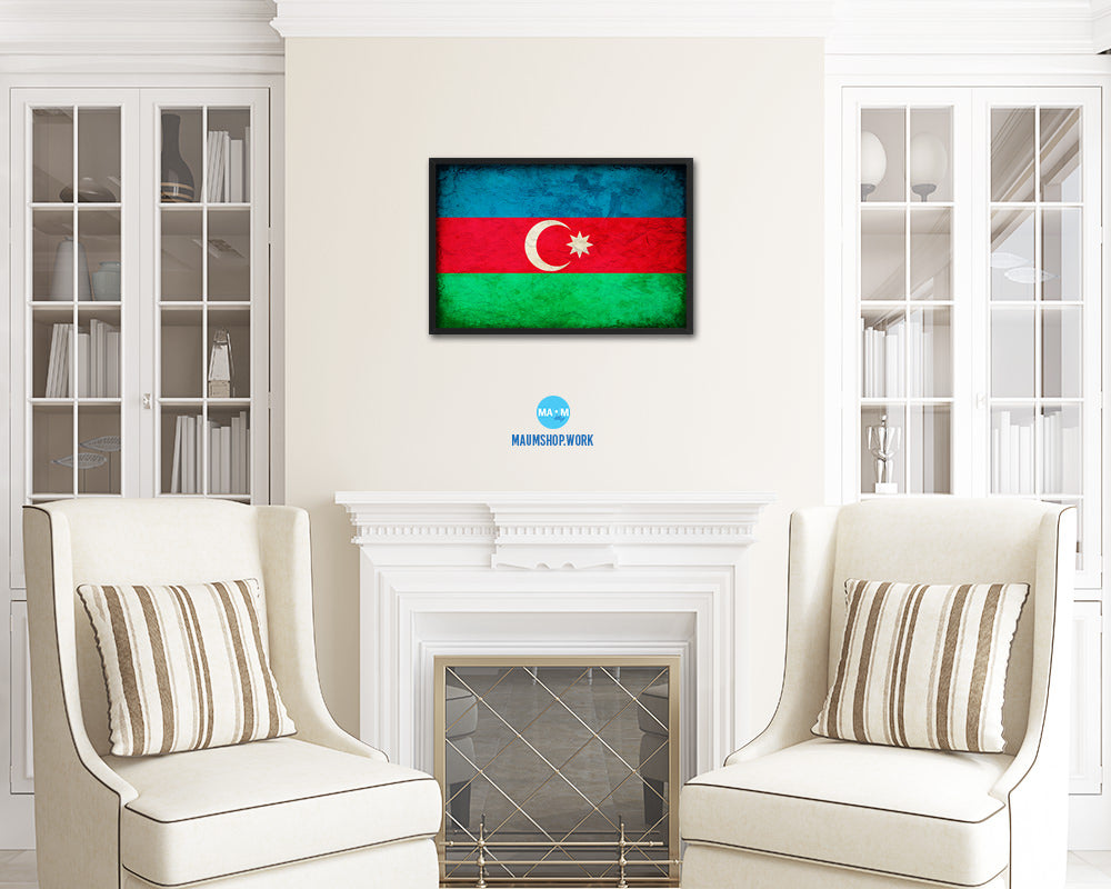 Azerbaijan Country Vintage Flag Wood Framed Print Wall Art Decor Gifts