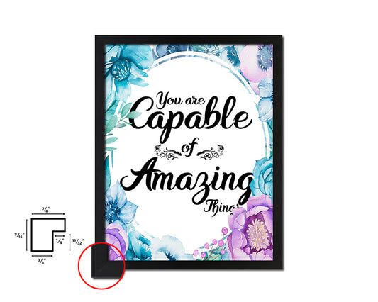 You are capable of amazing things Quote Boho Flower Framed Print Wall Decor Art