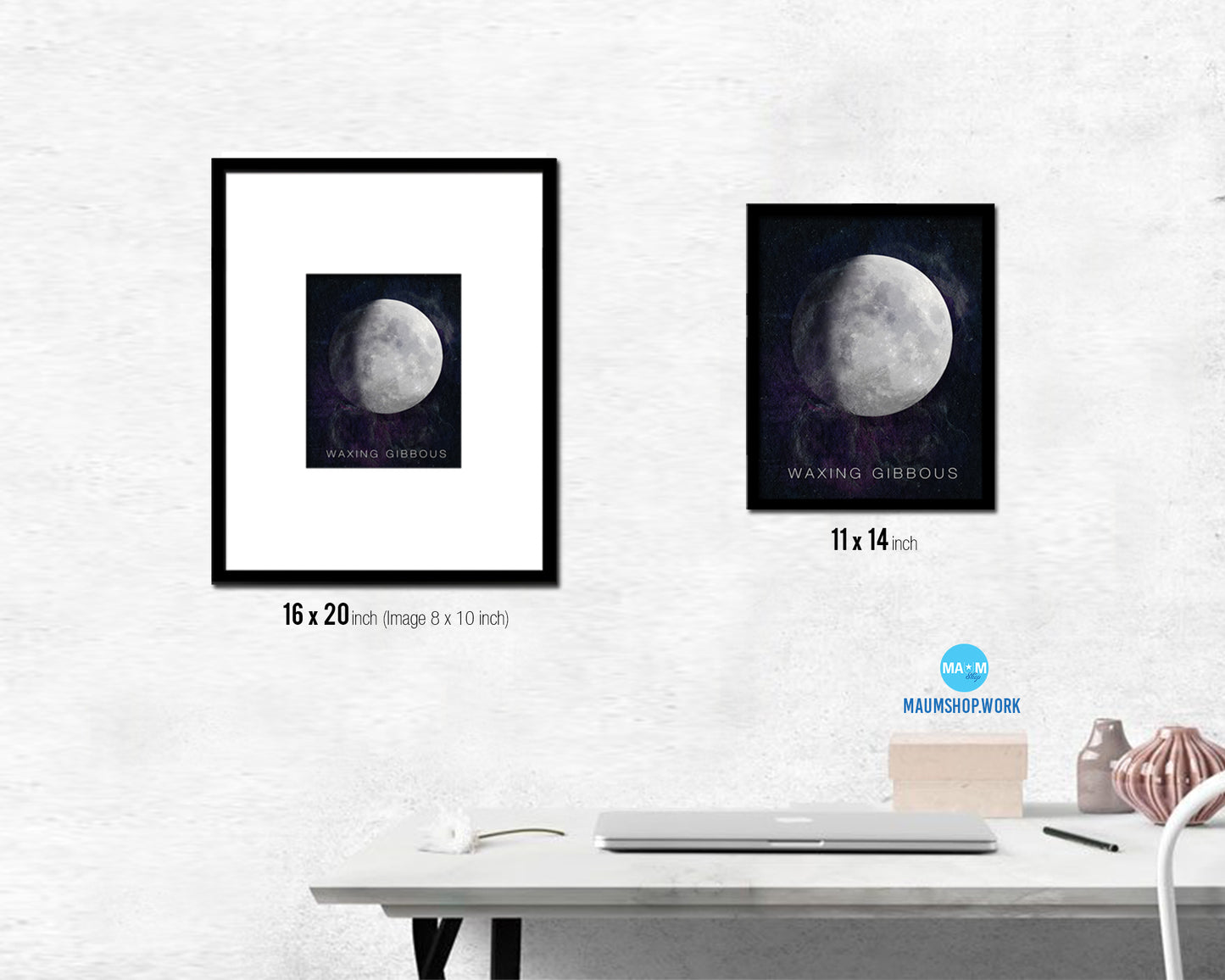 Waxing Gibbous Lunar Phases Moon Watercolor Nursery Framed Prints Home Decor Wall Art Gifts