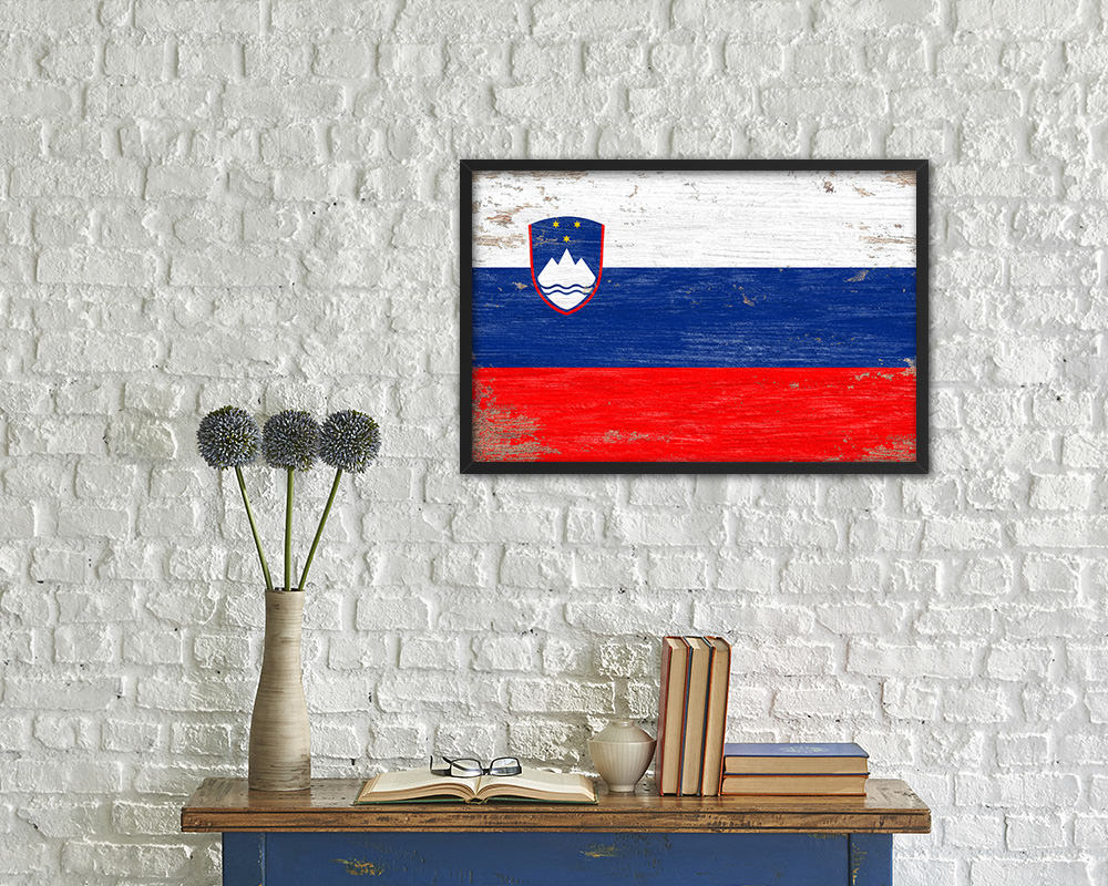 Slovenia Shabby Chic Country Flag Wood Framed Print Wall Art Decor Gifts