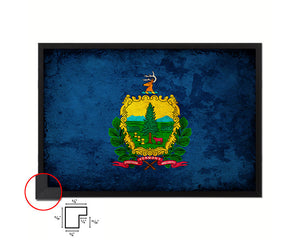 Vermont State Vintage Flag Wood Framed Paper Print Wall Art Decor Gifts