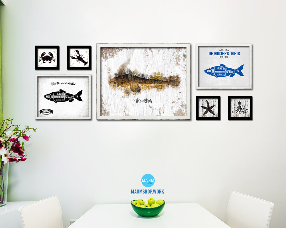 Monkfish Fish Framed Prints Modern Restaurant Sushi Bar Watercolor Wall Art Decor