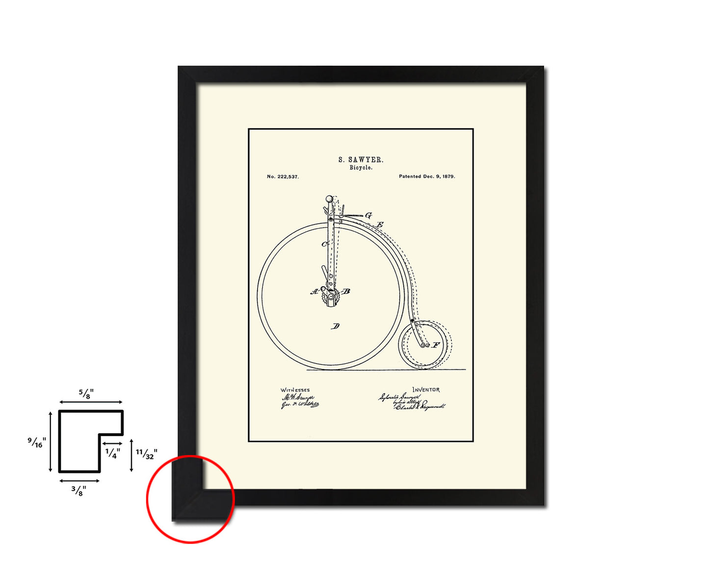 Vehicle Bicycle Vintage Patent Artwork Black Frame Print Wall Art Decor Gifts