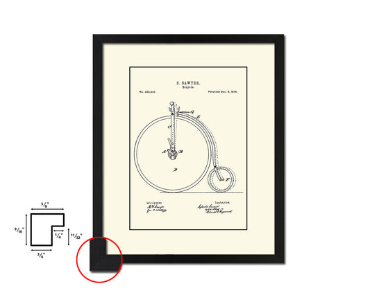 Vehicle Bicycle Vintage Patent Artwork Black Frame Print Wall Art Decor Gifts