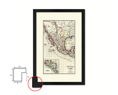 Mexico and Texas Republic Old Map Wood Framed Print Art Wall Decor Gifts