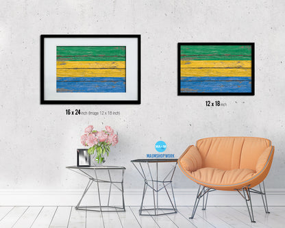 Gabon Country Wood Rustic National Flag Wood Framed Print Wall Art Decor Gifts