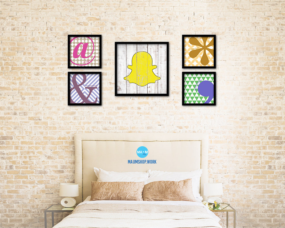 Snapchat Social Media Symbol Icons logo Framed Print Shabby Chic Home Decor Wall Art Gifts