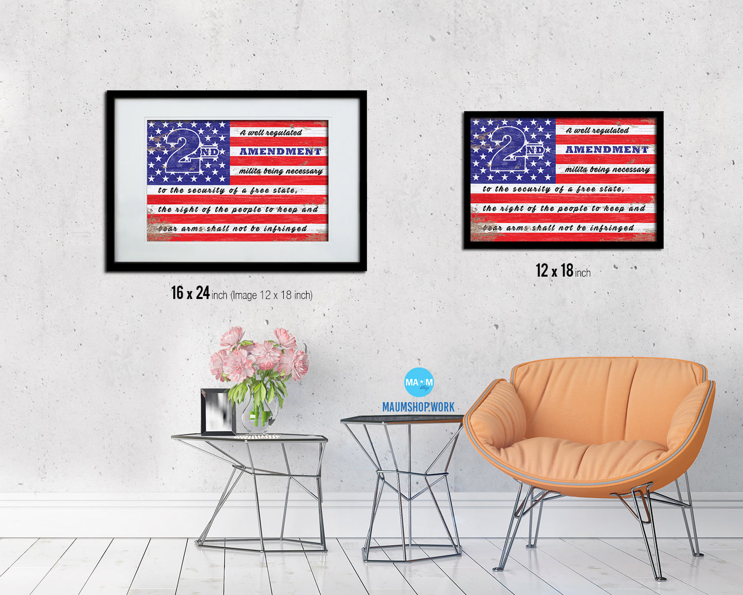 2nd Amendment Shabby Chic Military Flag Framed Print Decor Wall Art Gifts