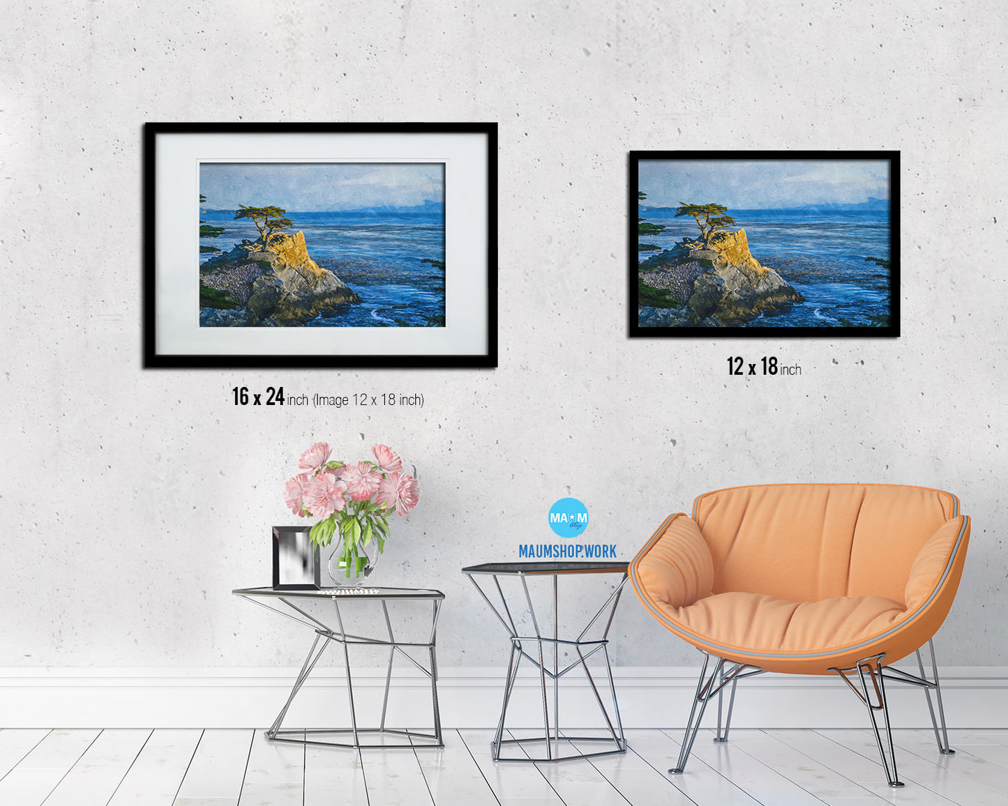 Monterey, California, Lone CypressTree Landscape Painting Print Art Frame Home Wall Decor Gifts