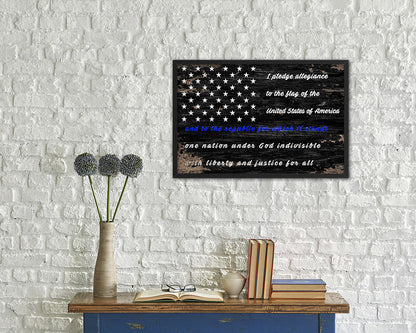 Thin Blue Line Honoring Law Enforcement American, Pledge Allegiance Colonial Primitive Sign Shabby Chic Military FlagArt