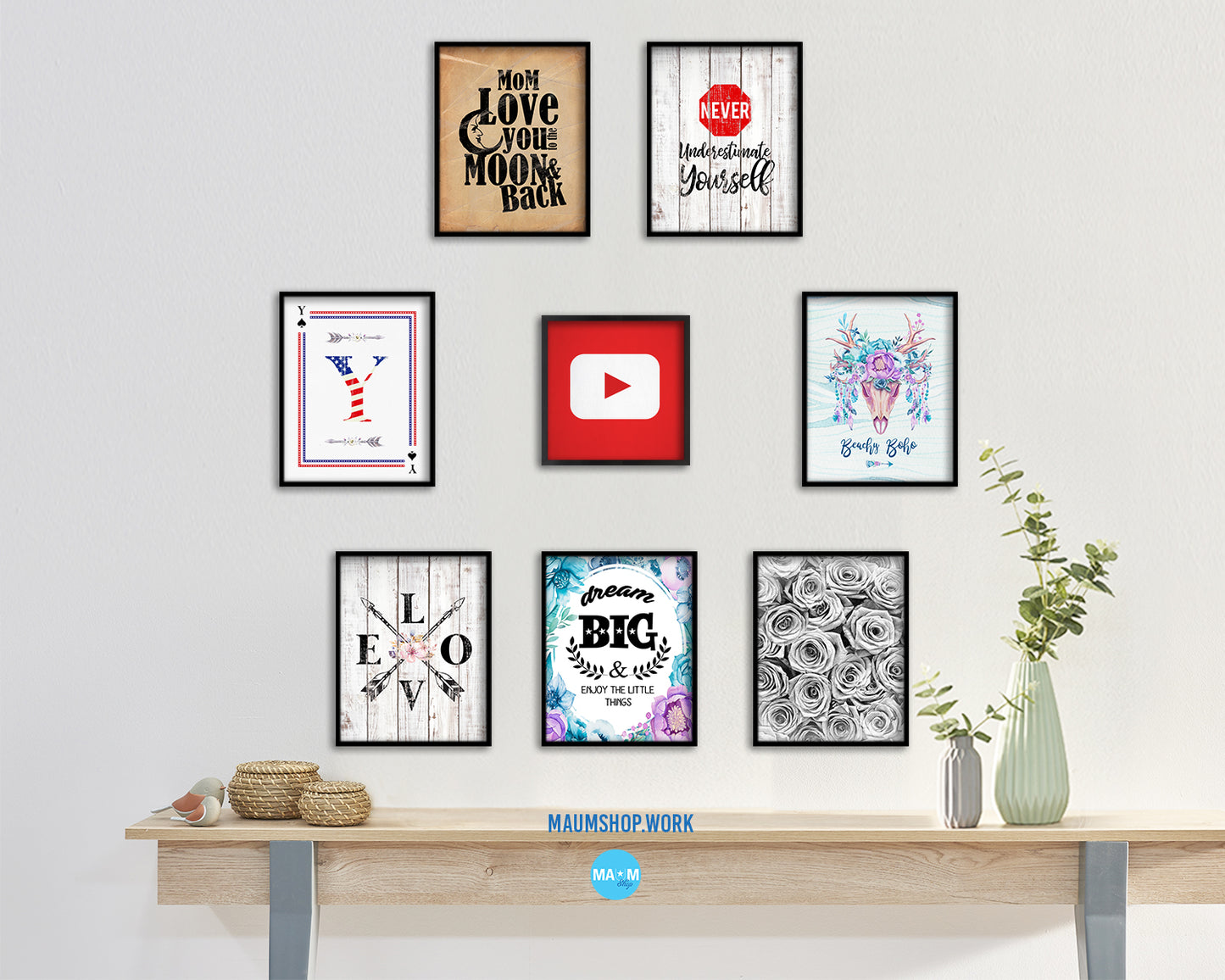 Youtube Social Media Symbol Icons logo Wood Framed Print Home Decor Wall Art Gifts