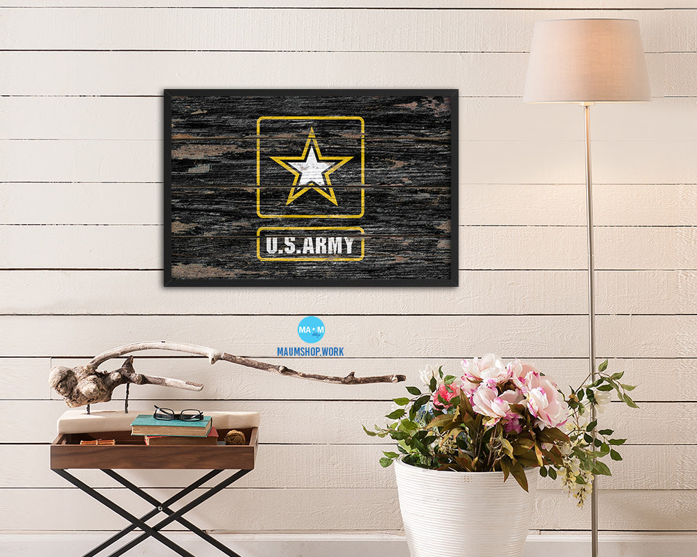 US Army Star Wood Rustic Flag Wood Framed Print Wall Art Decor Gifts