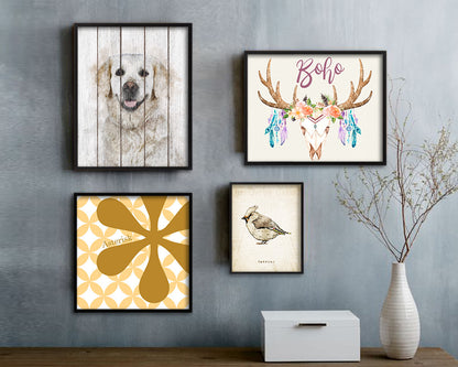 Golden Retriever Dog Puppy Portrait Framed Print Pet Watercolor Wall Decor Art Gifts