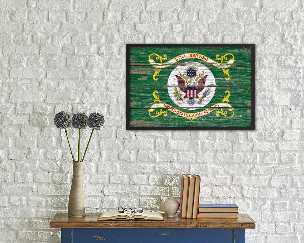 US Army Retired Wood Rustic Flag Wood Framed Print Wall Art Decor Gifts