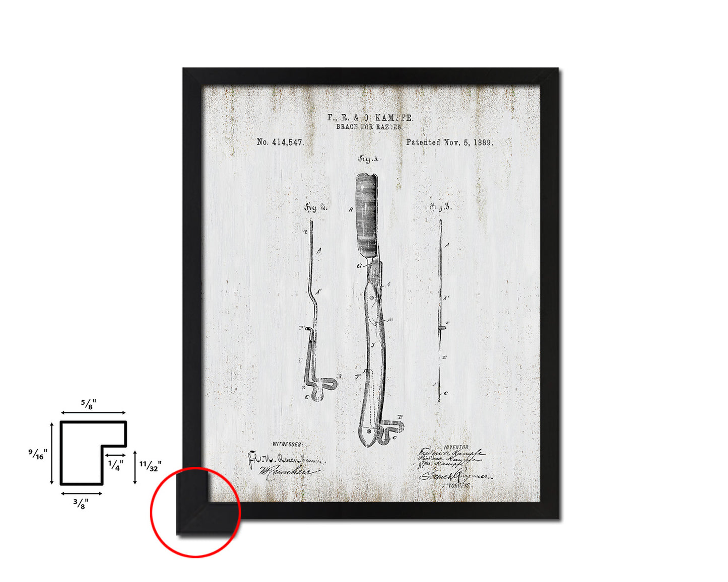 Razor Brace Barbershop Vintage Patent Artwork Black Frame Print Wall Art Decor Gifts