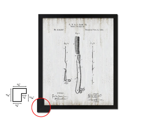 Razor Brace Barbershop Vintage Patent Artwork Black Frame Print Wall Art Decor Gifts