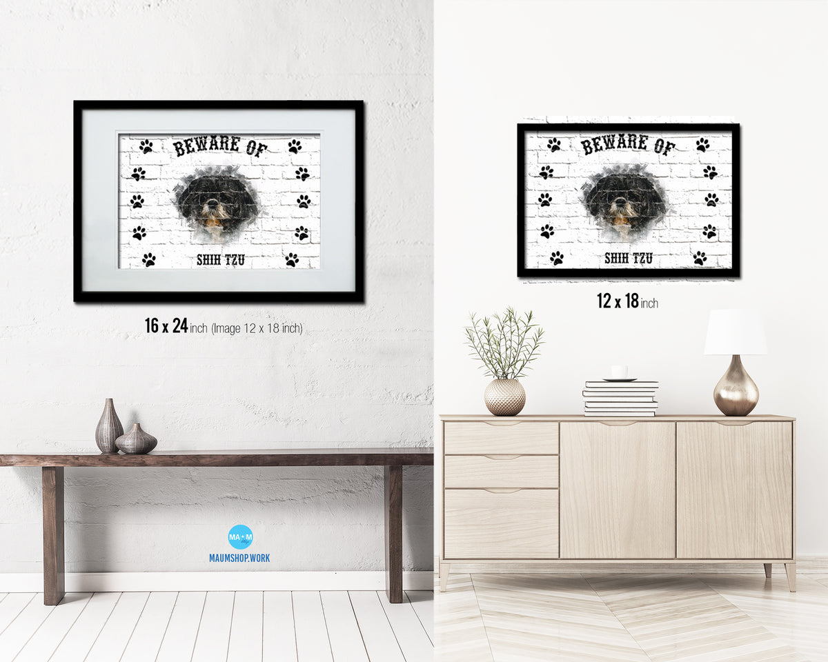 Beware of Russell Terrier Sign Wood Framed Print Wall Art Decor Gifts