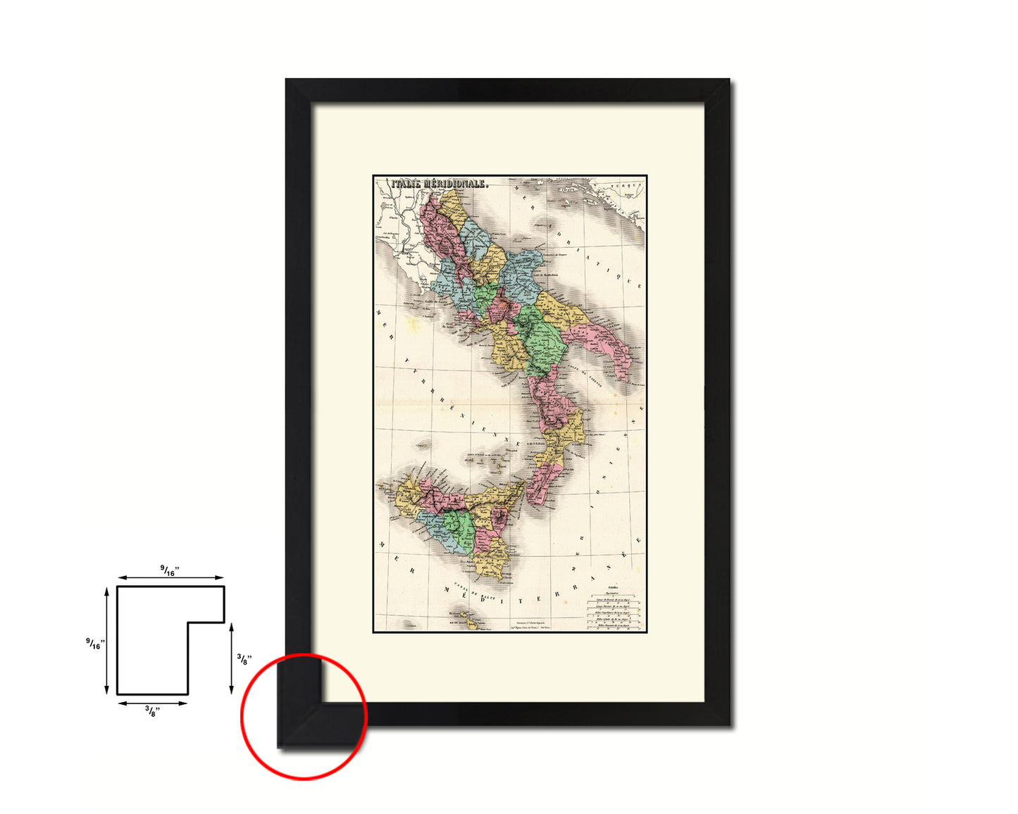 South Italy Old Map Wood Framed Print Art Wall Decor Gifts