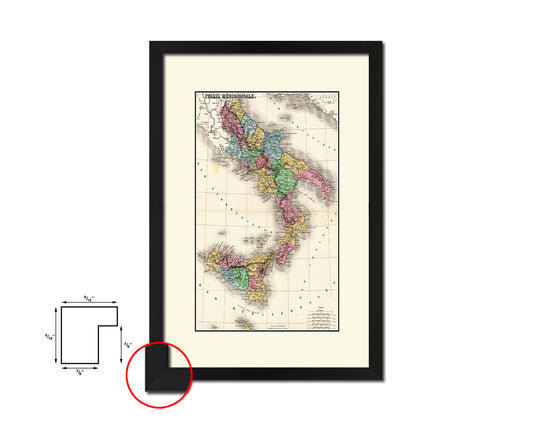 South Italy Old Map Wood Framed Print Art Wall Decor Gifts