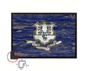 Connecticut State Rustic Flag Wood Framed Paper Prints Wall Art Decor Gifts