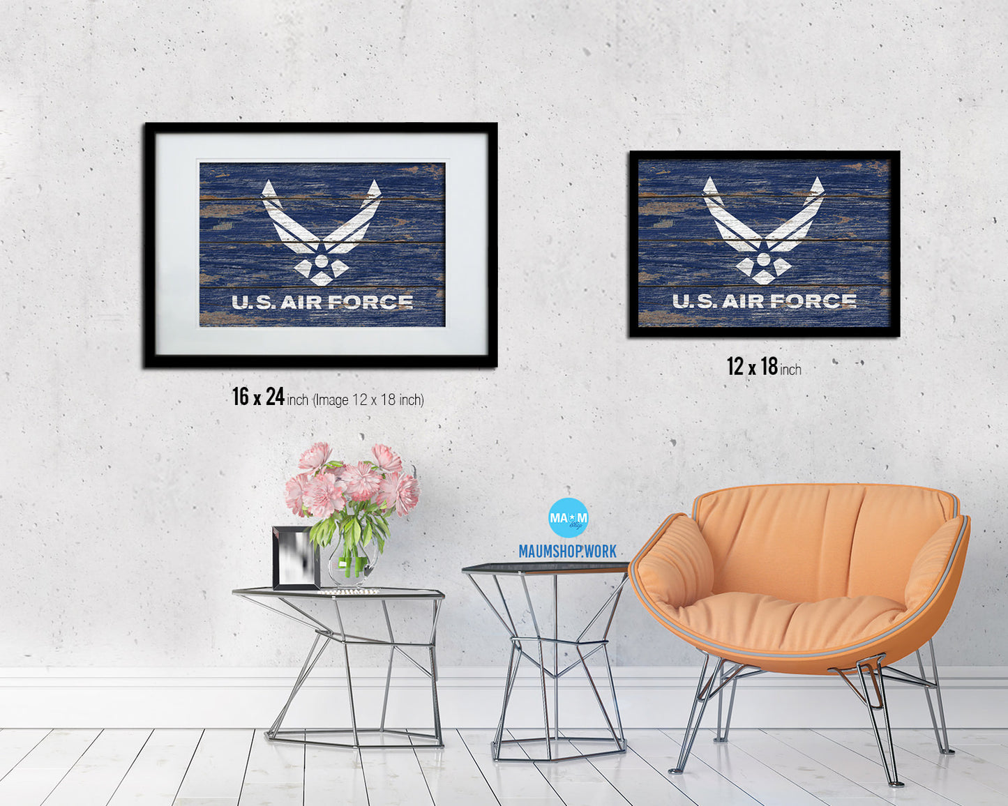 US Air National Guard Wood Rustic Flag Wood Framed Print Wall Art Decor Gifts