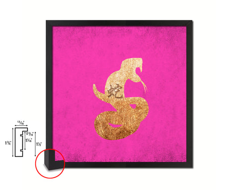 Snake Chinese Zodiac Character Wood Framed Print Wall Art Decor Gifts, Pink