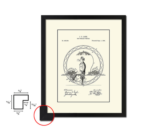One Wheeled Vehicle Bicycle Vintage Patent Artwork Black Frame Print Wall Art Decor Gifts