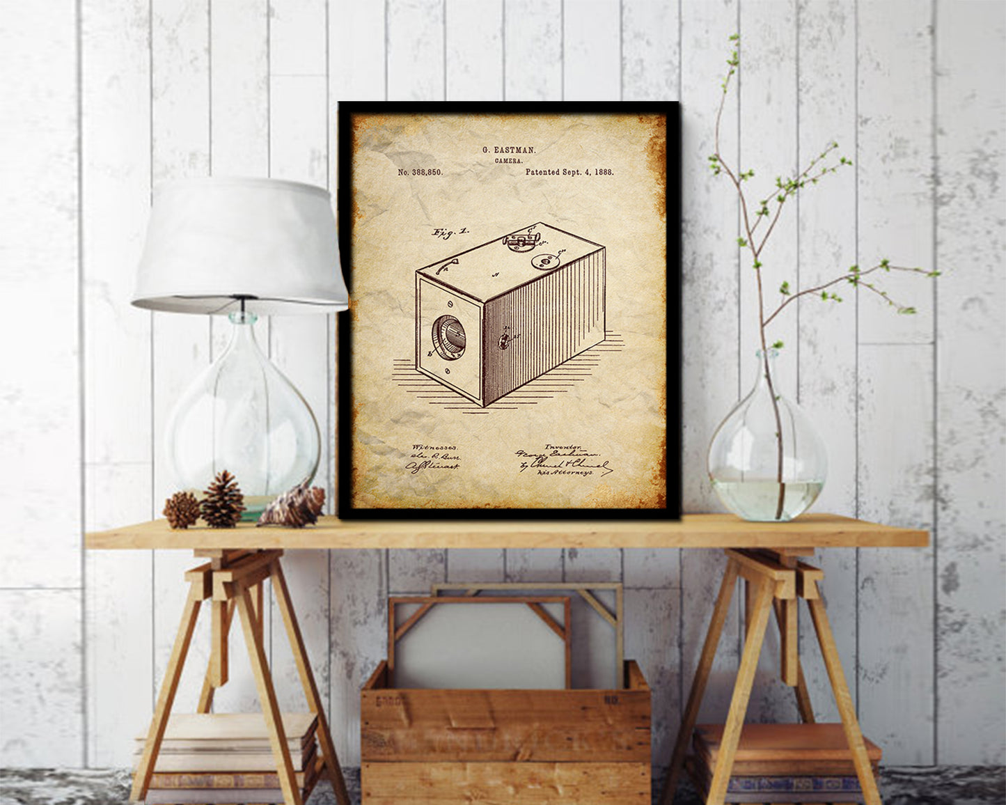 Eastman Photographic Camera Vintage Patent Artwork Walnut Frame Print Wall Art Decor Gifts