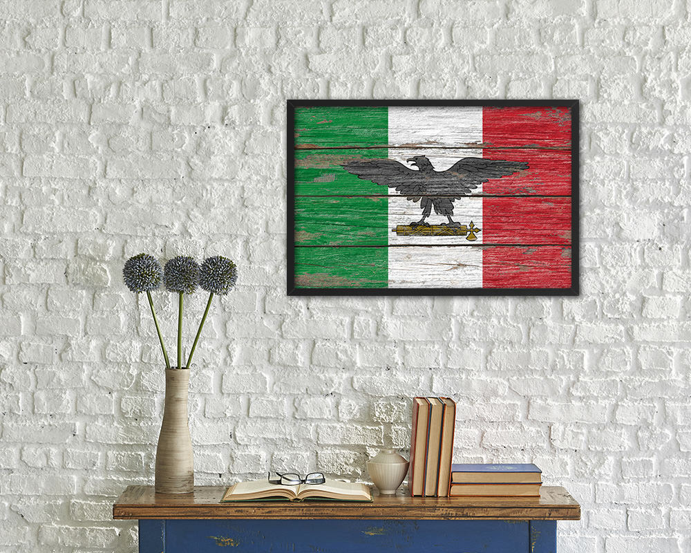 Italy War Eagle Italian Military Wood Rustic Flag Wood Framed Print Wall Art Decor Gifts