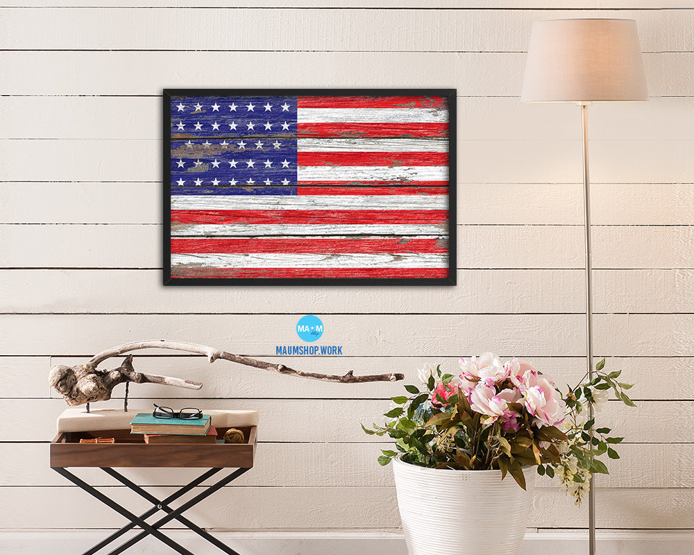 34 Stars Wood Rustic Flag Wood Framed Print Wall Art Decor Gifts