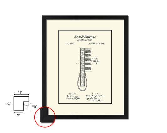 Fountain Comb Barbershop Vintage Patent Artwork Black Frame Print Wall Art Decor Gifts