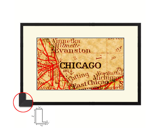 Chicago Illinois Old Map Framed Print Art Wall Decor Gifts