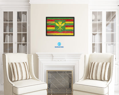 Kanaka Maoli City Hawaii State Rustic Flag Wood Framed Paper Prints Decor Wall Art Gifts