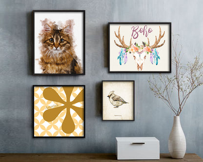 Siberian Cat Kitten Portrait Framed Print Pet Home Decor Custom Watercolor Wall Art Gifts