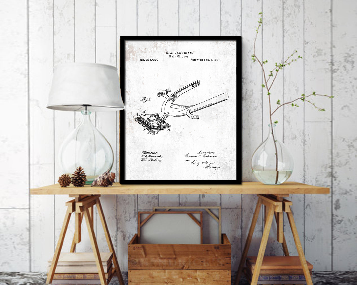Hair Clipper Barbershop Vintage Patent Artwork Black Frame Print Wall Art Decor Gifts