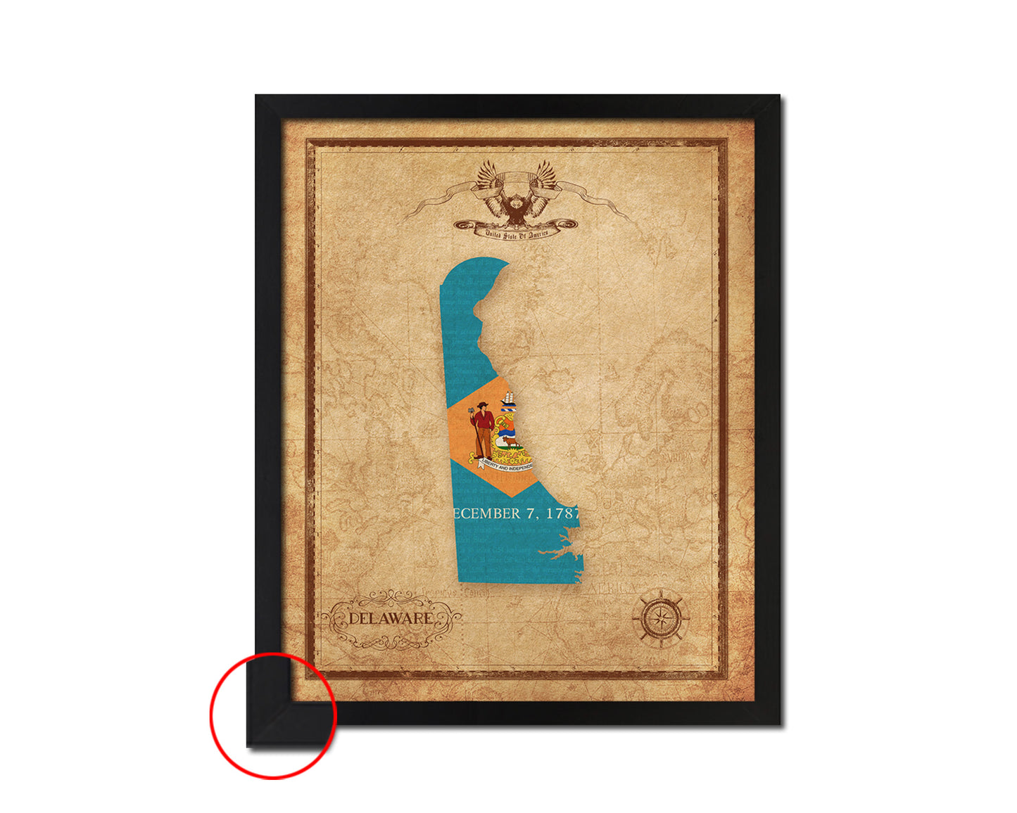 Delaware State Vintage Map Wood Framed Paper Print  Wall Art Decor Gifts