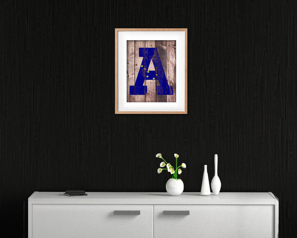 Alaska State Initial Flag Wood Framed Paper Print Decor Wall Art Gifts, Wood