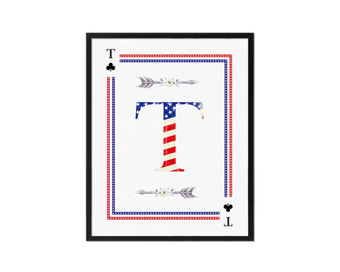 Letter T Custom Monogram Card Decks Clover American Flag Framed Print Wall Art Decor Gifts
