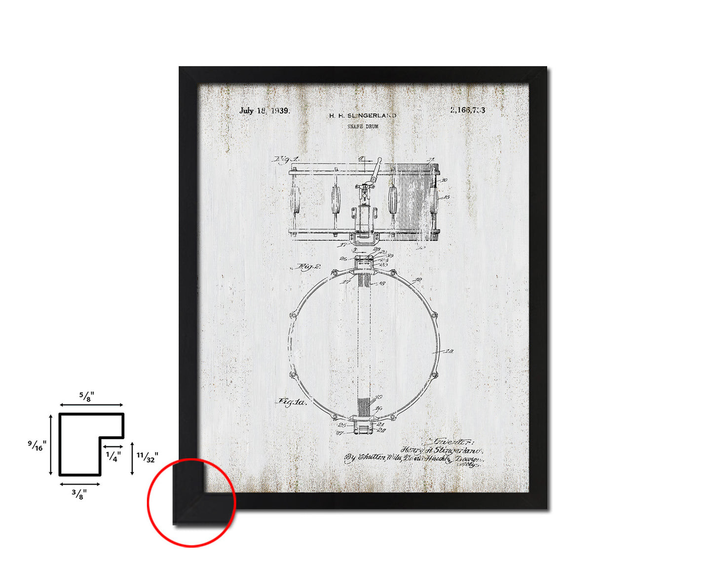 Snare Drum Music Vintage Patent Artwork Black Frame Print Wall Art Decor Gifts