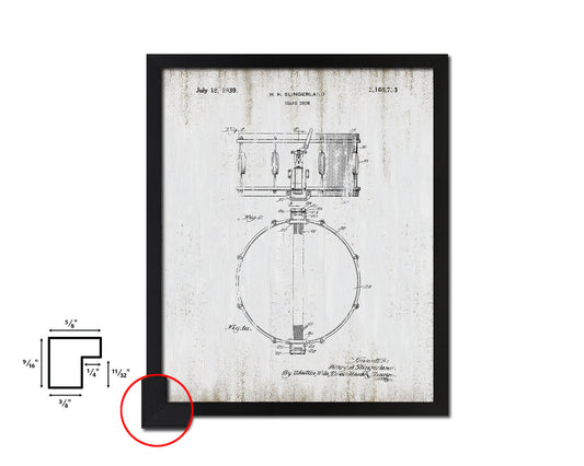 Snare Drum Music Vintage Patent Artwork Black Frame Print Wall Art Decor Gifts
