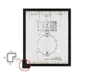 Snare Drum Music Vintage Patent Artwork Black Frame Print Wall Art Decor Gifts