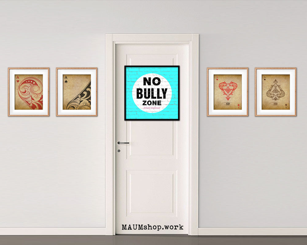 No Bully Zone Shabby Chic Sign Wood Framed Art Paper Print Wall Decor Gifts