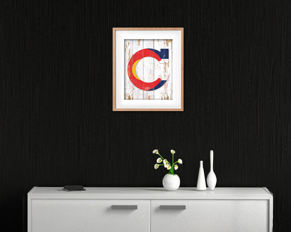 Colorado State Initial Flag Wood Framed Paper Print Decor Wall Art Gifts, Beach