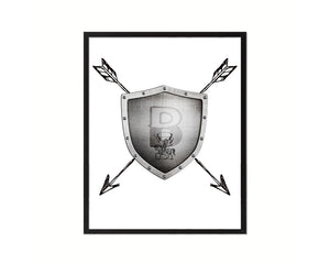 Letter B Medieval Castle Knight Shield Sword Monogram Framed Print Wall Art Decor Gifts